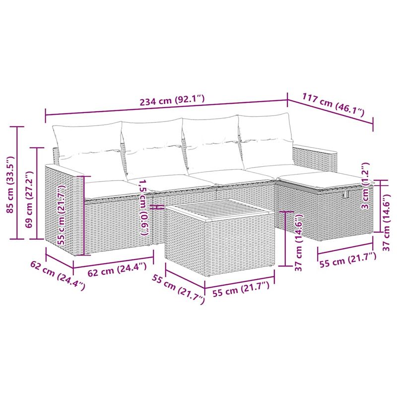 Casa si Gradina - Gradina si terasa - Mobilier exterior - Seturi mobila gradina - Set mobilier gradina cu perne, 6 piese, gri, poliratan - Infinity.ro