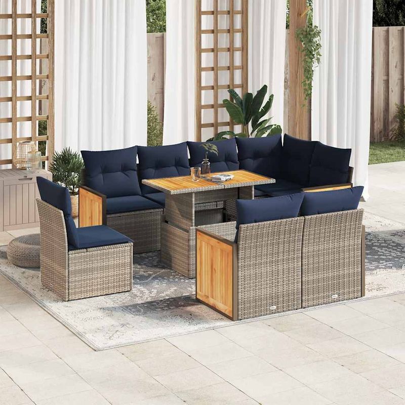 Casa si Gradina - Gradina si terasa - Mobilier exterior - Seturi mobila gradina - Set canapele gradina cu perne 9 piese gri poliratan/lemn acacia - Infinity.ro