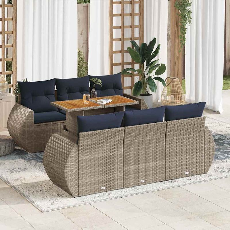 Casa si Gradina - Gradina si terasa - Mobilier exterior - Seturi mobila gradina - Set canapele de gradina, 7 piese, cu perne, gri, poliratan - Infinity.ro