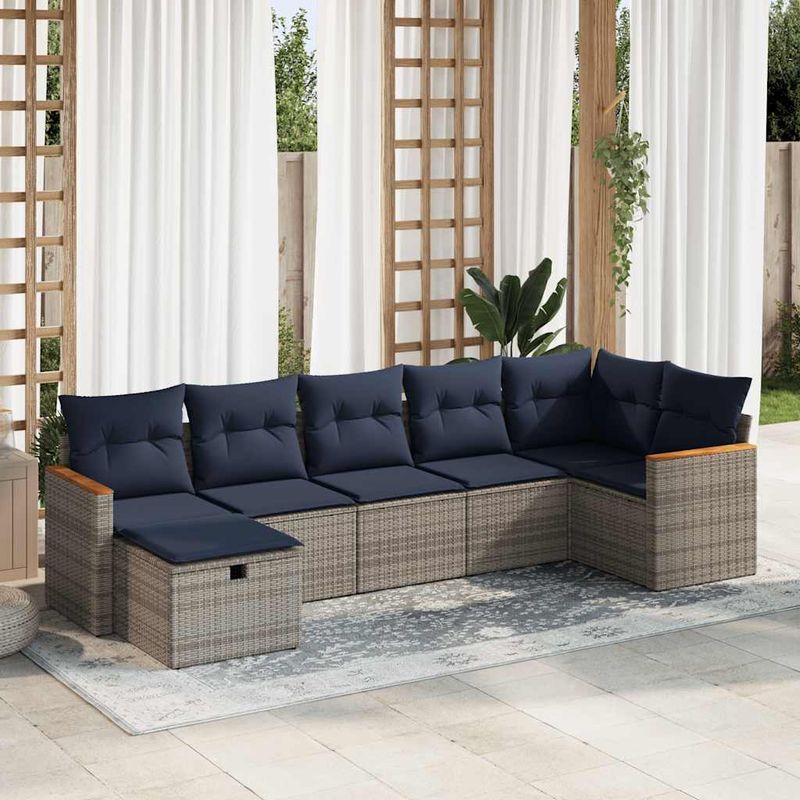 Casa si Gradina - Gradina si terasa - Mobilier exterior - Seturi mobila gradina - Set canapele de gradina, 7 piese, cu perne, gri, poliratan - Infinity.ro