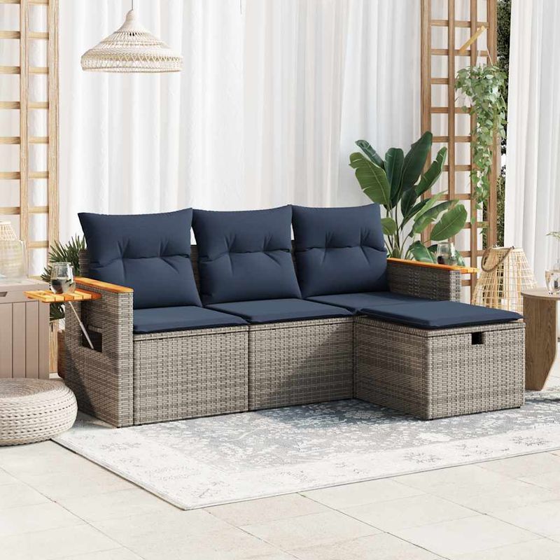 Casa si Gradina - Gradina si terasa - Mobilier exterior - Seturi mobila gradina - Set canapea de gradina cu perne, 4 piese, gri, poliratan - Infinity.ro