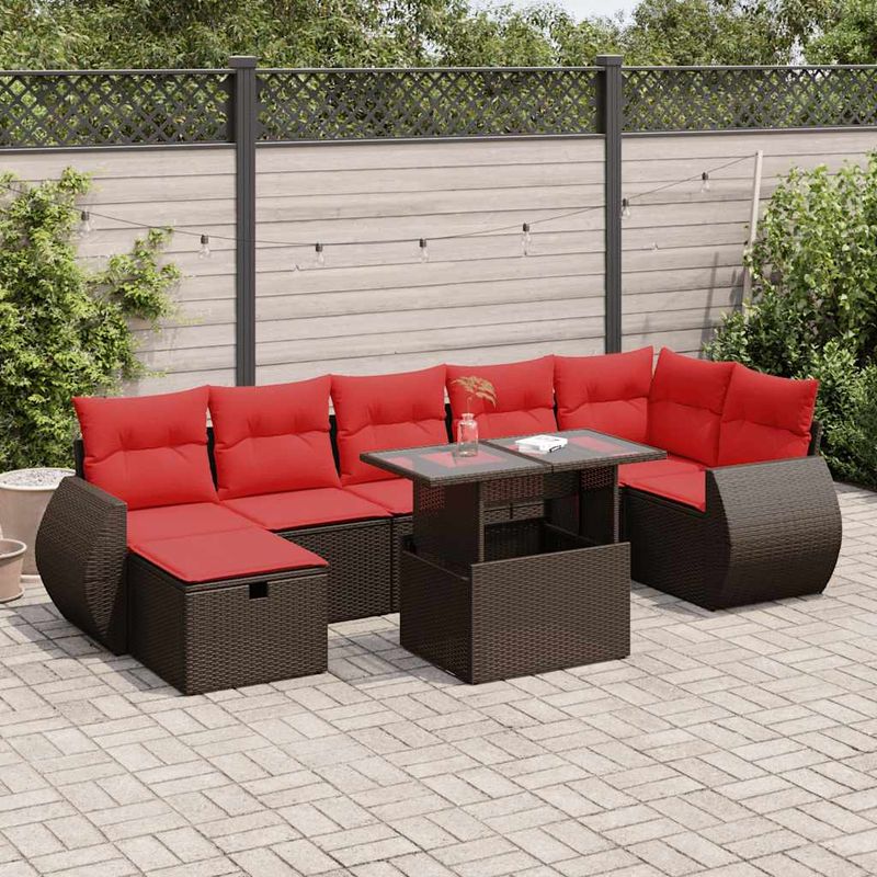 Casa si Gradina - Gradina si terasa - Mobilier exterior - Seturi mobila gradina - Set mobilier gradina perne 8 piese negru, poliratan/lemn acacia - Infinity.ro