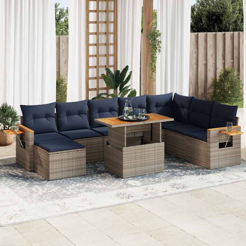 Casa si Gradina - Gradina si terasa - Mobilier exterior - Seturi mobila gradina - Set mobilier de gradina cu perne, 10 piese, gri, poliratan - Infinity.ro