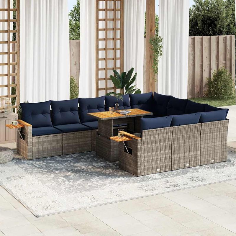 Casa si Gradina - Gradina si terasa - Mobilier exterior - Seturi mobila gradina - Set canapele gradina perne 11 piese, gri, poliratan/lemn acacia - Infinity.ro