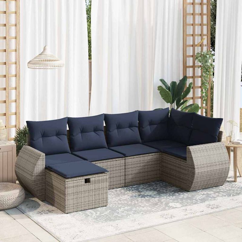 Casa si Gradina - Gradina si terasa - Mobilier exterior - Seturi mobila gradina - Set mobilier gradina cu perne, 6 piese, gri, poliratan - Infinity.ro