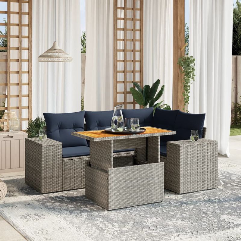 Casa si Gradina - Gradina si terasa - Mobilier exterior - Seturi mobila gradina - Set canapele de gradina cu perne, 5 piese, gri, poliratan - Infinity.ro