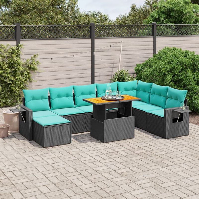 Casa si Gradina - Gradina si terasa - Mobilier exterior - Seturi mobila gradina - Set canapele de gradina cu perne, 9 piese, negru, poliratan - Infinity.ro