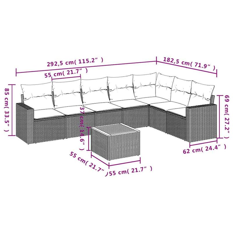Casa si Gradina - Gradina si terasa - Mobilier exterior - Seturi mobila gradina - Set canapele de gradina cu perne, 8 piese, gri, poliratan - Infinity.ro