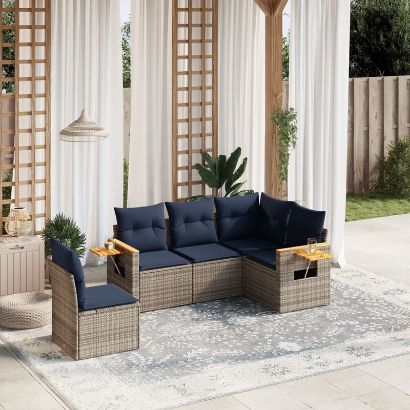 Casa si Gradina - Gradina si terasa - Mobilier exterior - Seturi mobila gradina - Set canapea de gradina cu perne, 5 piese, gri, poliratan - Infinity.ro