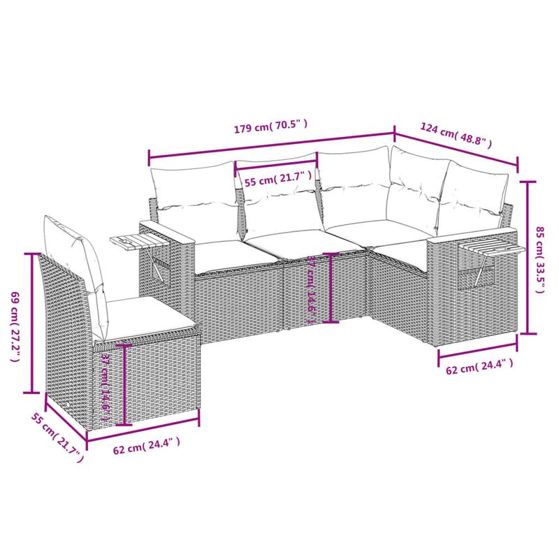 Casa si Gradina - Gradina si terasa - Mobilier exterior - Seturi mobila gradina - Set canapea de gradina cu perne, 5 piese, gri, poliratan - Infinity.ro