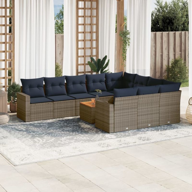Casa si Gradina - Gradina si terasa - Mobilier exterior - Seturi mobila gradina - Set canapele de gradina cu perne, 11 piese, gri, poliratan - Infinity.ro