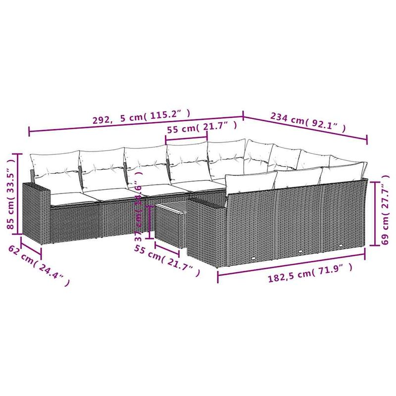 Casa si Gradina - Gradina si terasa - Mobilier exterior - Seturi mobila gradina - Set canapele de gradina cu perne, 11 piese, gri, poliratan - Infinity.ro