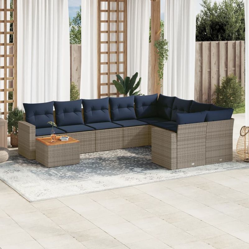 Casa si Gradina - Gradina si terasa - Mobilier exterior - Seturi mobila gradina - Set canapele de gradina cu perne, 10 piese, gri, poliratan - Infinity.ro