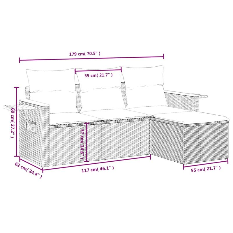Casa si Gradina - Gradina si terasa - Mobilier exterior - Seturi mobila gradina - Set canapea de gradina cu perne, 4 piese, gri, poliratan - Infinity.ro
