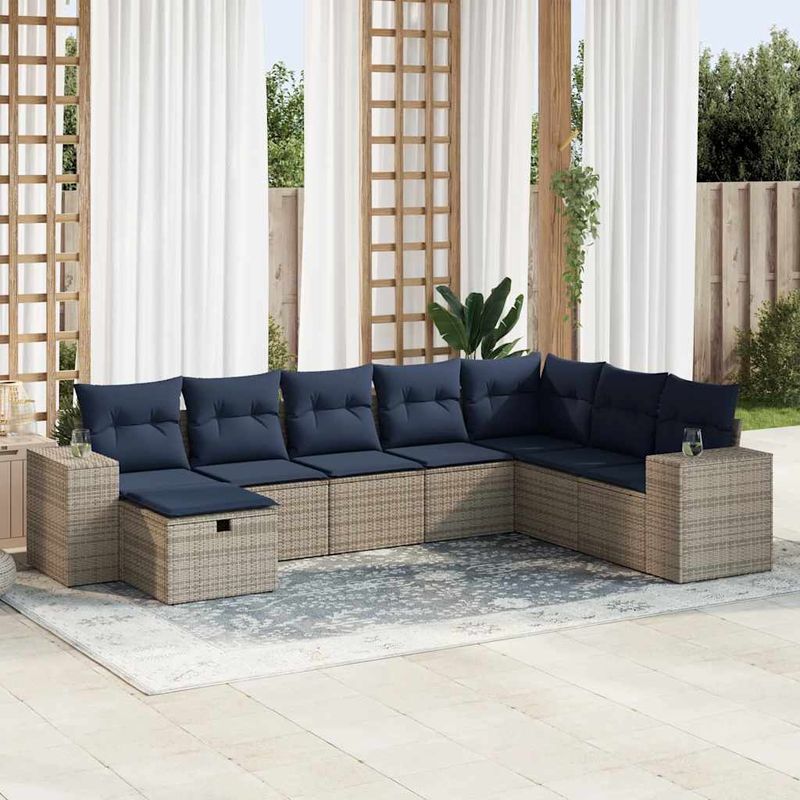 Casa si Gradina - Gradina si terasa - Mobilier exterior - Seturi mobila gradina - Set canapele de gradina cu perne, 8 piese, gri, poliratan - Infinity.ro