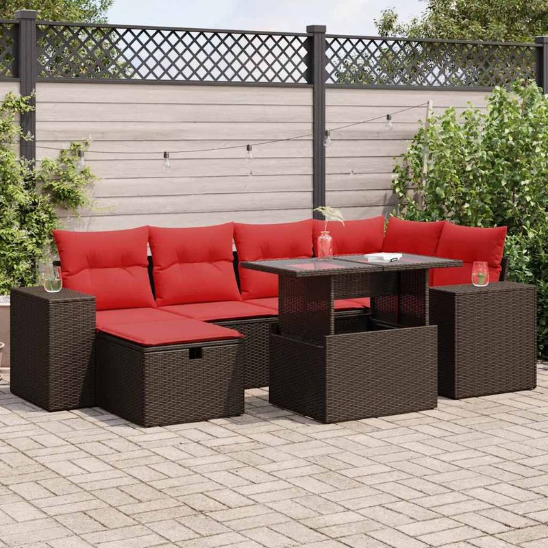 Casa si Gradina - Gradina si terasa - Mobilier exterior - Seturi mobila gradina - Set canapele gradina perne 7 piese negru, poliratan/lemn acacia - Infinity.ro