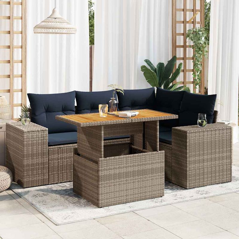 Casa si Gradina - Gradina si terasa - Mobilier exterior - Seturi mobila gradina - Set canapea de gradina cu perne, 5 piese, gri, poliratan - Infinity.ro