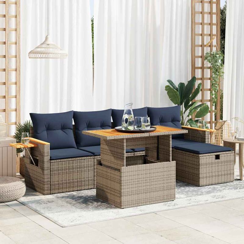 Casa si Gradina - Gradina si terasa - Mobilier exterior - Seturi mobila gradina - Set mobilier gradina cu perne 6 piese gri poliratan/lemn acacia - Infinity.ro