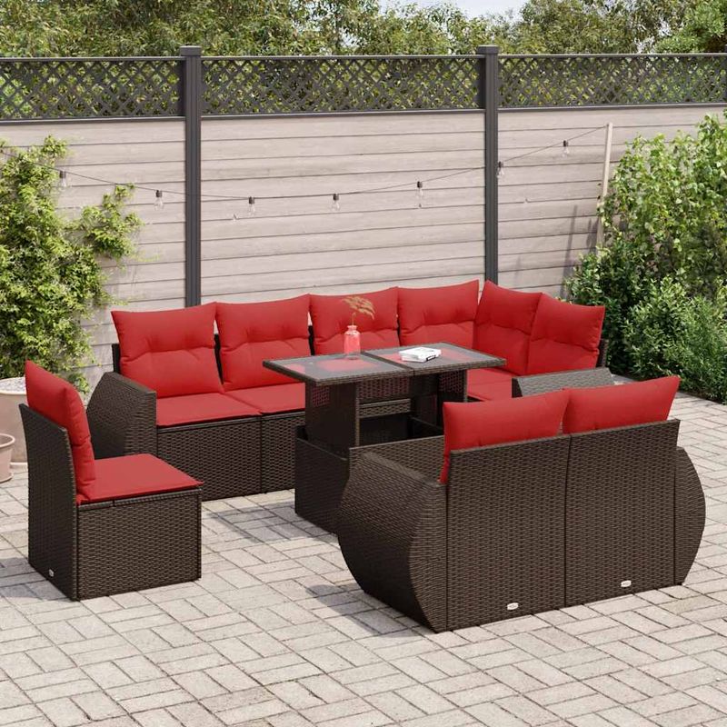 Casa si Gradina - Gradina si terasa - Mobilier exterior - Seturi mobila gradina - Set canapele de gradina cu perne, 9 piese, maro, poliratan - Infinity.ro