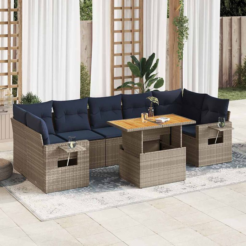 Casa si Gradina - Gradina si terasa - Mobilier exterior - Seturi mobila gradina - Set canapele de gradina cu perne, 8 piese, gri, poliratan - Infinity.ro