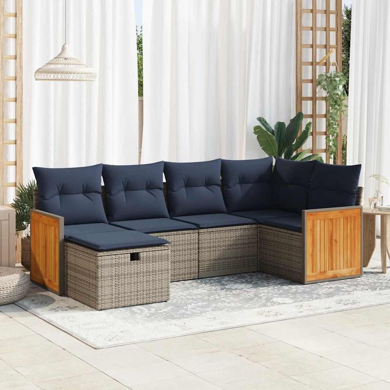 Casa si Gradina - Gradina si terasa - Mobilier exterior - Seturi mobila gradina - Set mobilier gradina cu perne, 6 piese, gri, poliratan - Infinity.ro