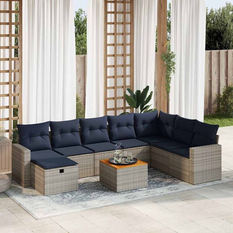Casa si Gradina - Gradina si terasa - Mobilier exterior - Seturi mobila gradina - Set canapele de gradina, 9 piese, cu perne, gri, poliratan - Infinity.ro