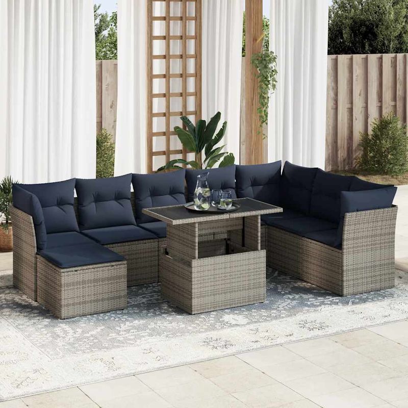 Casa si Gradina - Gradina si terasa - Mobilier exterior - Seturi mobila gradina - Set canapele gradina cu perne 9 piese gri poliratan/lemn acacia - Infinity.ro