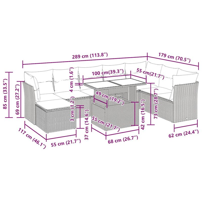 Casa si Gradina - Gradina si terasa - Mobilier exterior - Seturi mobila gradina - Set canapele gradina cu perne 9 piese gri poliratan/lemn acacia - Infinity.ro