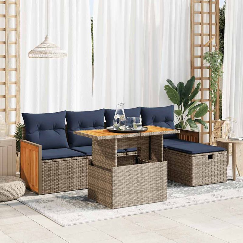 Casa si Gradina - Gradina si terasa - Mobilier exterior - Seturi mobila gradina - Set mobilier gradina cu perne 6 piese gri poliratan/lemn acacia - Infinity.ro