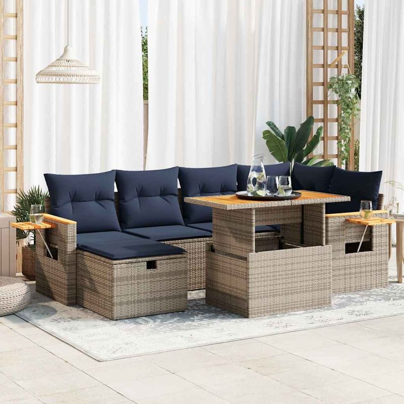 Casa si Gradina - Gradina si terasa - Mobilier exterior - Seturi mobila gradina - Set canapele gradina perne 7 piese negru, poliratan/lemn acacia - Infinity.ro