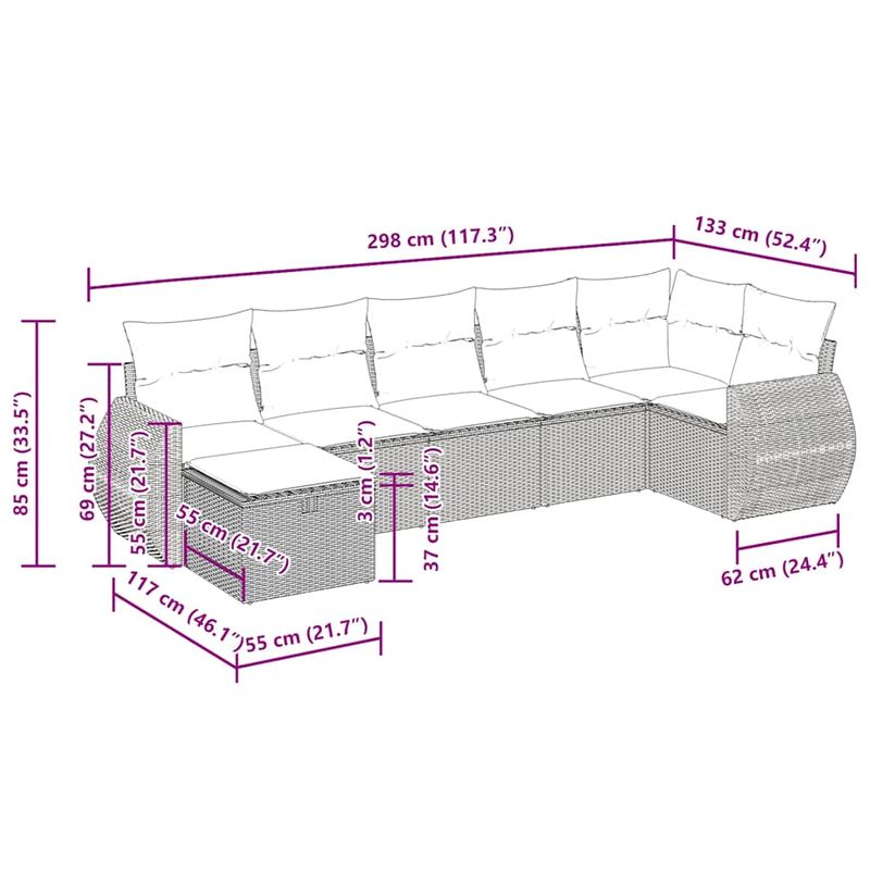 Casa si Gradina - Gradina si terasa - Mobilier exterior - Seturi mobila gradina - Set canapele de gradina, 7 piese, cu perne, gri, poliratan - Infinity.ro