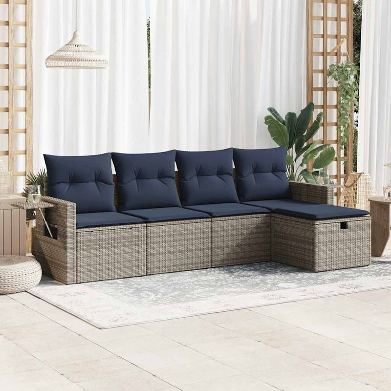 Casa si Gradina - Gradina si terasa - Mobilier exterior - Seturi mobila gradina - Set canapea de gradina cu perne, 5 piese, gri, poliratan - Infinity.ro