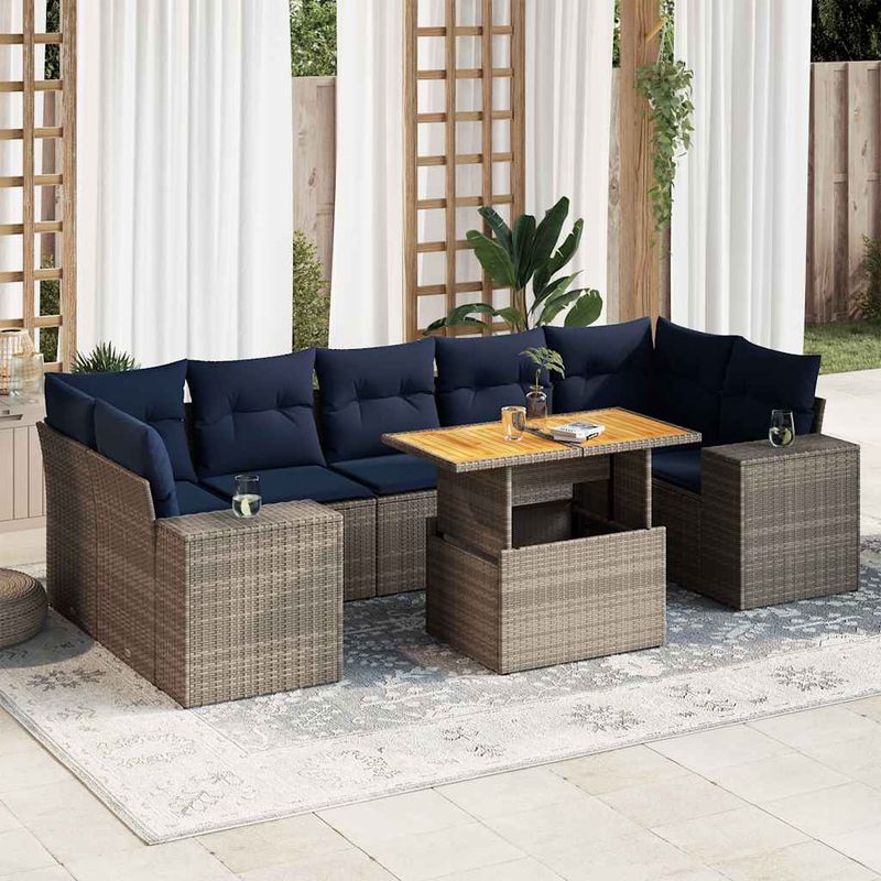 Casa si Gradina - Gradina si terasa - Mobilier exterior - Seturi mobila gradina - Set canapele de gradina cu perne, 8 piese, gri, poliratan - Infinity.ro
