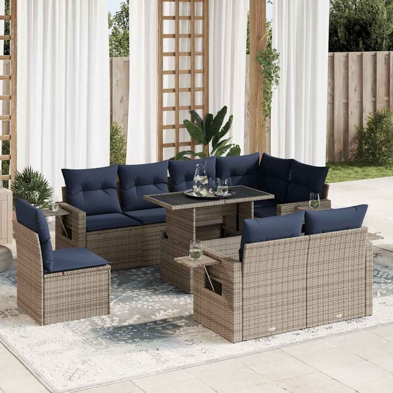 Casa si Gradina - Gradina si terasa - Mobilier exterior - Seturi mobila gradina - Set canapele de gradina cu perne, 9 piese, maro, poliratan - Infinity.ro