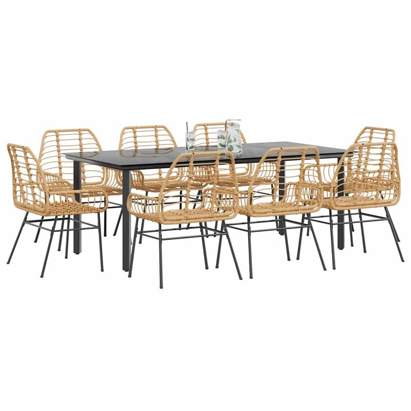 Casa si Gradina - Gradina si terasa - Mobilier exterior - Seturi mobila gradina - Set de sufragerie de gradina 9 piese sticla maro din poli ratan - Infinity.ro