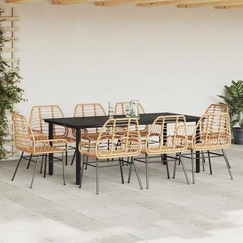 Casa si Gradina - Gradina si terasa - Mobilier exterior - Seturi mobila gradina - Set de sufragerie de gradina 9 piese sticla maro din poli ratan - Infinity.ro