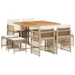 Casa si Gradina - Gradina si terasa - Mobilier exterior - Seturi mobila gradina - Set de masa pentru gradina, 9 piese, cu perne, bej, poliratan - Infinity.ro