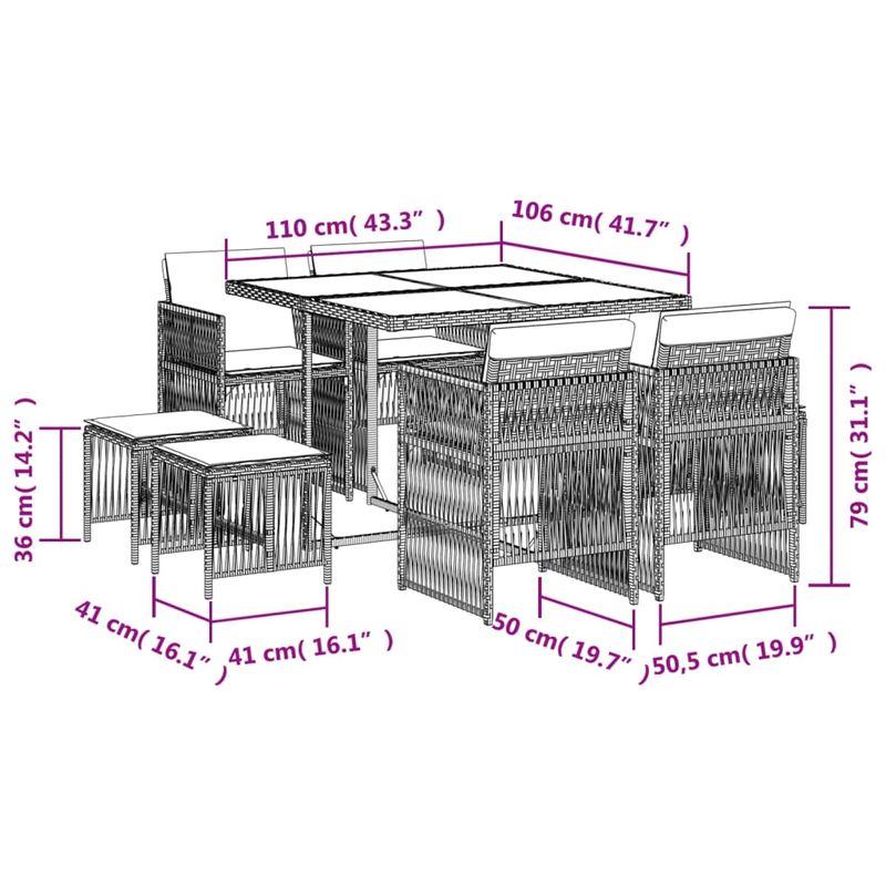 Casa si Gradina - Gradina si terasa - Mobilier exterior - Seturi mobila gradina - Set de masa pentru gradina, 9 piese, cu perne, bej, poliratan - Infinity.ro