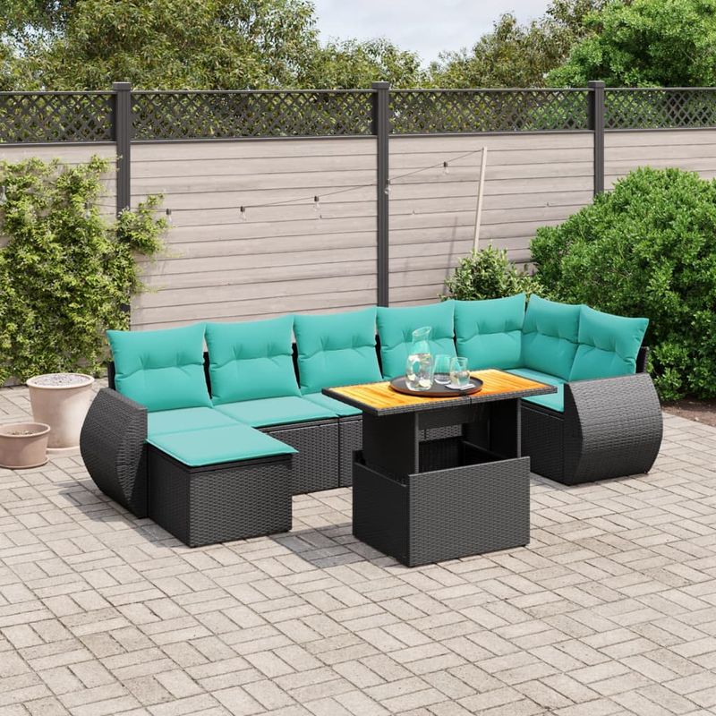 Casa si Gradina - Gradina si terasa - Mobilier exterior - Seturi mobila gradina - Set canapele de gradina cu perne, 8 piese, negru, poliratan - Infinity.ro