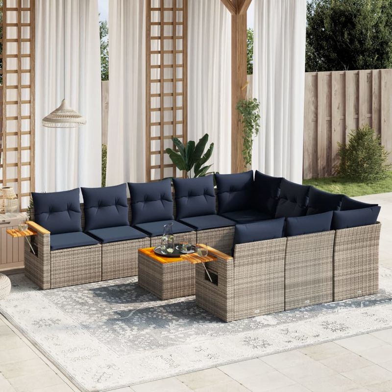 Casa si Gradina - Gradina si terasa - Mobilier exterior - Seturi mobila gradina - Set canapele de gradina cu perne, 11 piese, gri, poliratan - Infinity.ro
