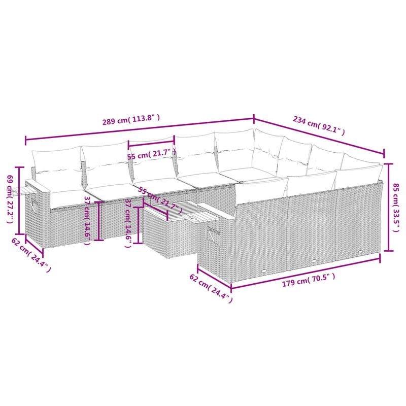 Casa si Gradina - Gradina si terasa - Mobilier exterior - Seturi mobila gradina - Set canapele de gradina cu perne, 11 piese, gri, poliratan - Infinity.ro