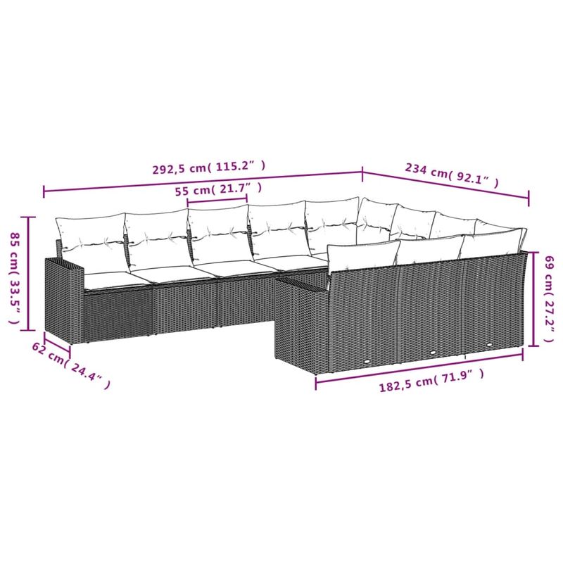 Casa si Gradina - Gradina si terasa - Mobilier exterior - Seturi mobila gradina - Set canapele de gradina cu perne, 10 piese, gri, poliratan - Infinity.ro
