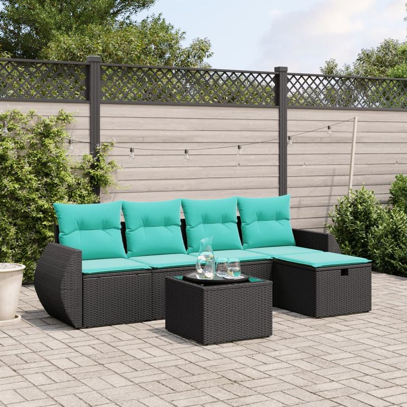 Casa si Gradina - Gradina si terasa - Mobilier exterior - Seturi mobila gradina - Set canapele de gradina cu perne, 6 piese, negru, poliratan - Infinity.ro