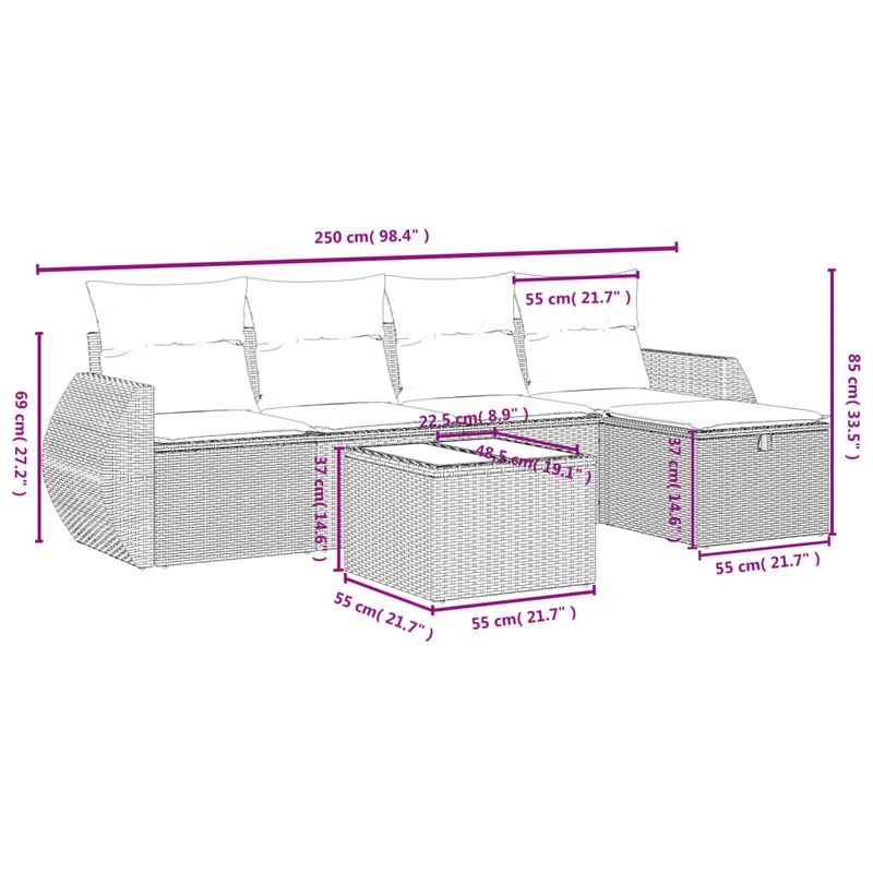 Casa si Gradina - Gradina si terasa - Mobilier exterior - Seturi mobila gradina - Set canapele de gradina cu perne, 6 piese, negru, poliratan - Infinity.ro