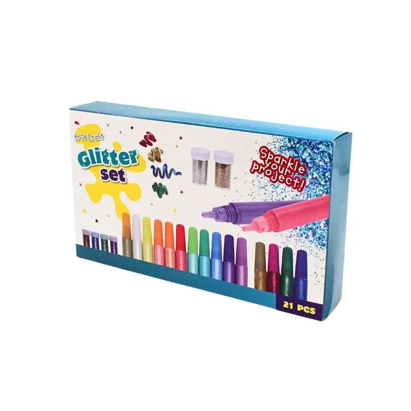 Jucarii, Copii si Bebe - Jucarii si jocuri - Jucarii & jocuri educative - Seturi de artizanat - Set Glitter Art & Craft – 21 Piese | Culori Sclipitoare pentru Decoratiuni Creative - Infinity.ro