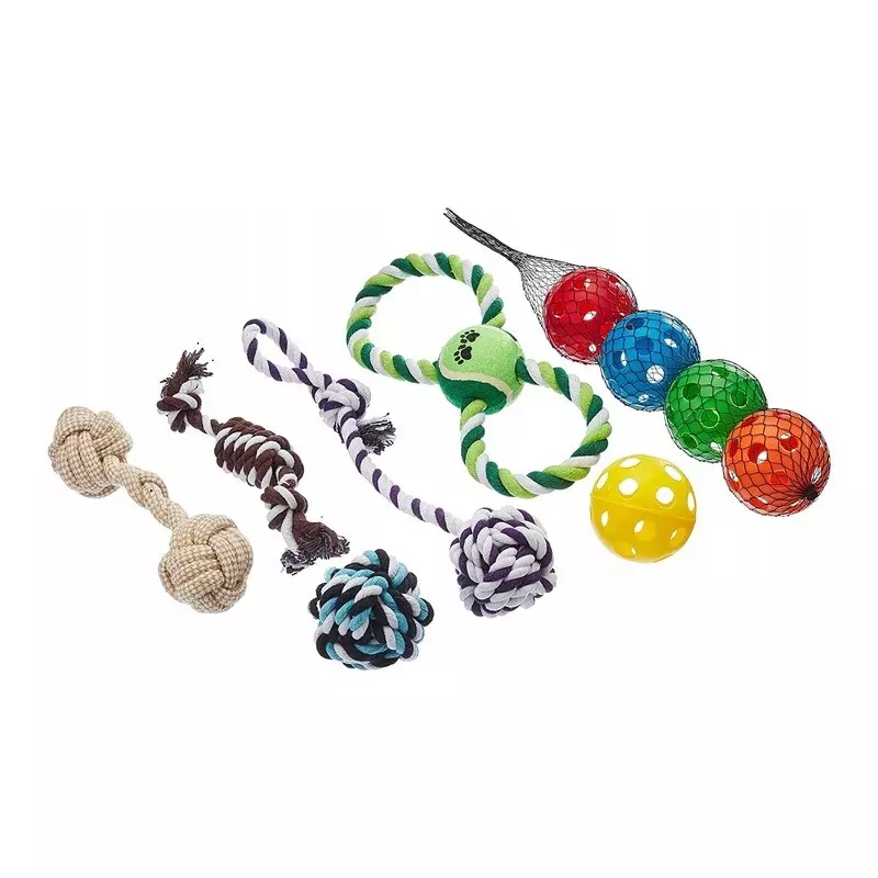 Petshop - Accesorii petshop - Jucarii animale - Jucarii interactive animale - Set 10 jucarii pentru catei, mixte, din bumbac si plastic, Gonga® Multicolor - Infinity.ro