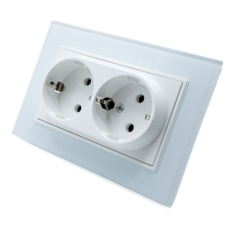 Casa si Gradina - Electrice - Prize - Priza Dubla Alb cu Rama din Sticla - Infinity.ro