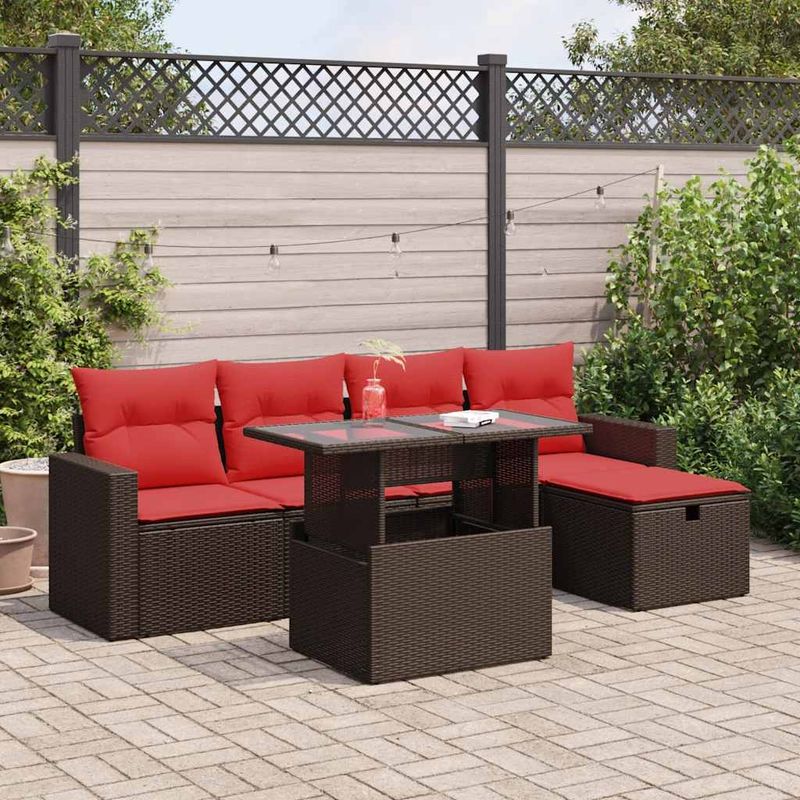 Casa si Gradina - Gradina si terasa - Mobilier exterior - Seturi mobila gradina - Set mobilier gradina perne 6 piese negru poliratan/lemn acacia - Infinity.ro