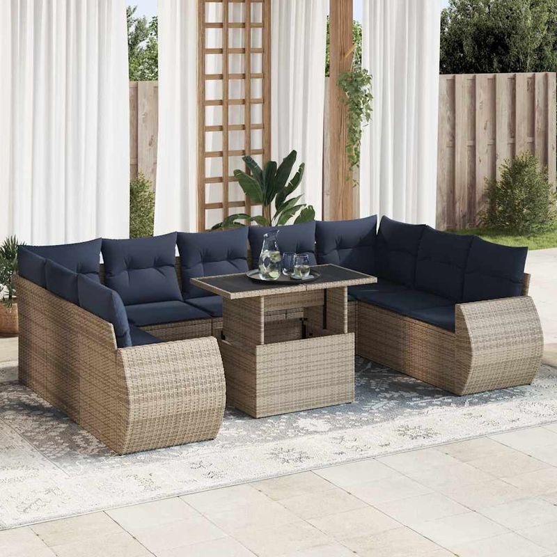 Casa si Gradina - Gradina si terasa - Mobilier exterior - Seturi mobila gradina - Set mobilier de gradina cu perne, 10 piese, gri, poliratan - Infinity.ro