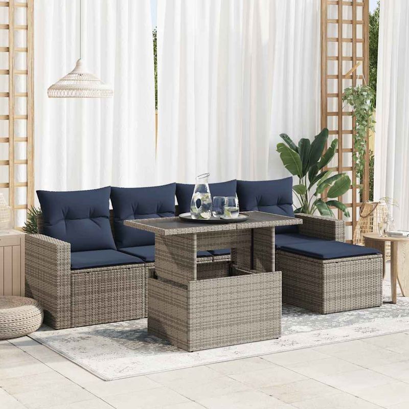 Casa si Gradina - Gradina si terasa - Mobilier exterior - Seturi mobila gradina - Set mobilier gradina cu perne 6 piese gri poliratan/lemn acacia - Infinity.ro
